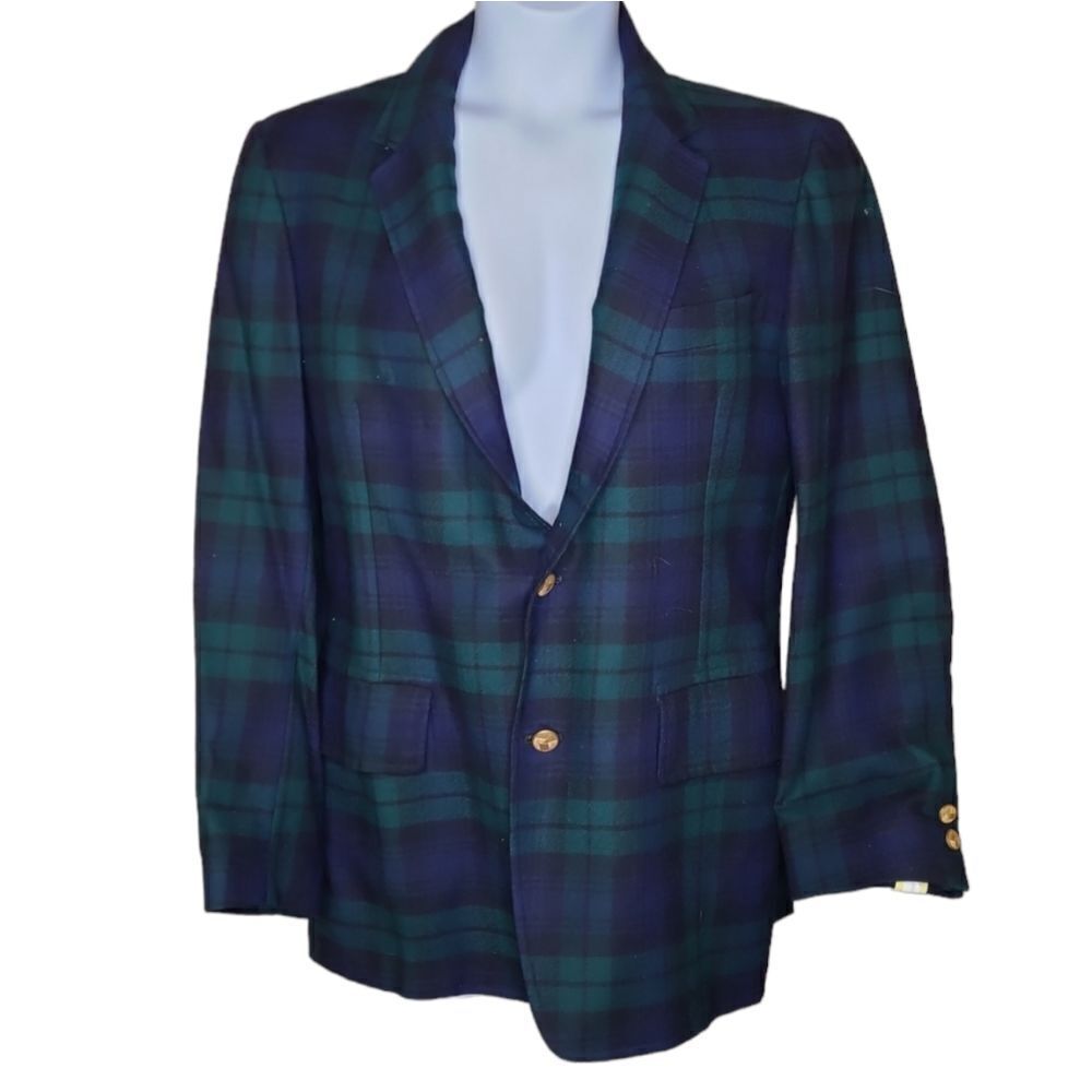 VINTAGE 60s‎ plaid wool dark academia 2 button boyfriend blazer M